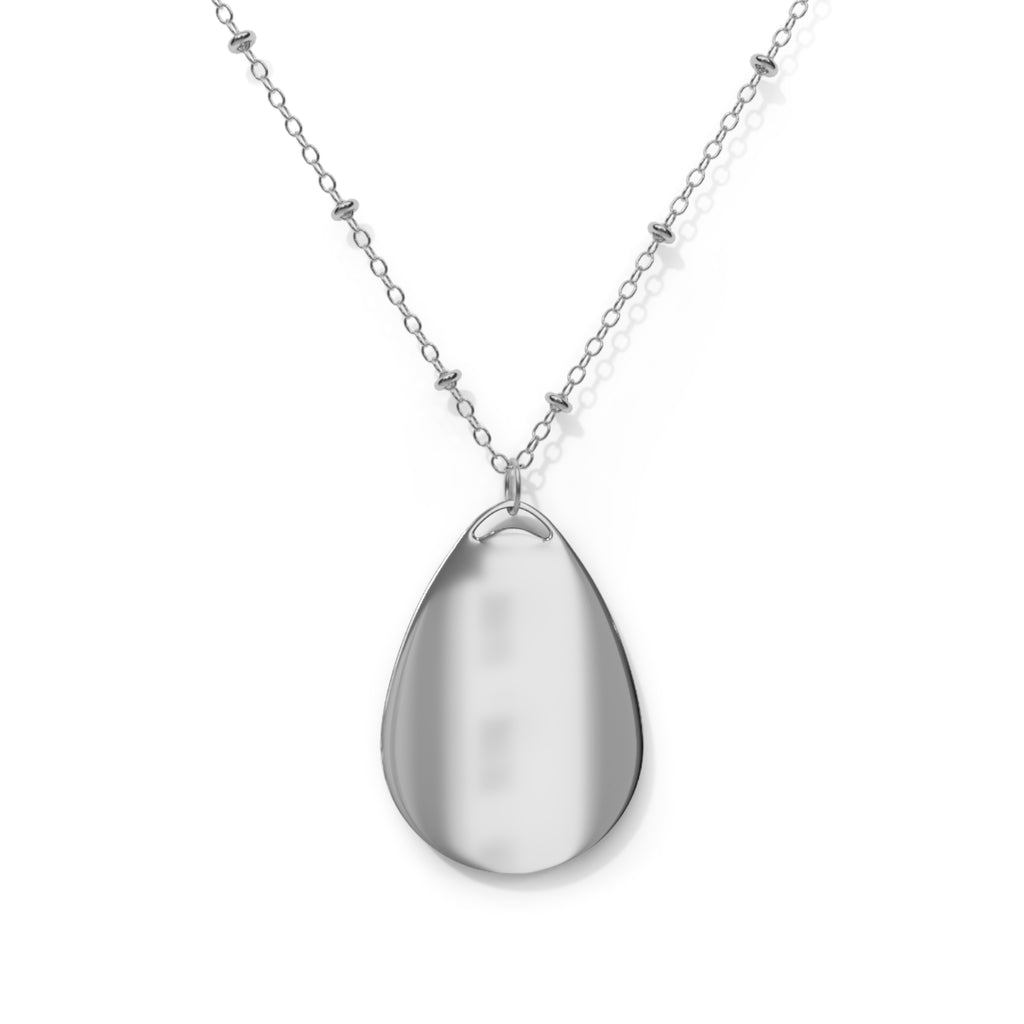 Koi Fish Pattern Oval Necklace | Teardrop Pendant, Silver Chain