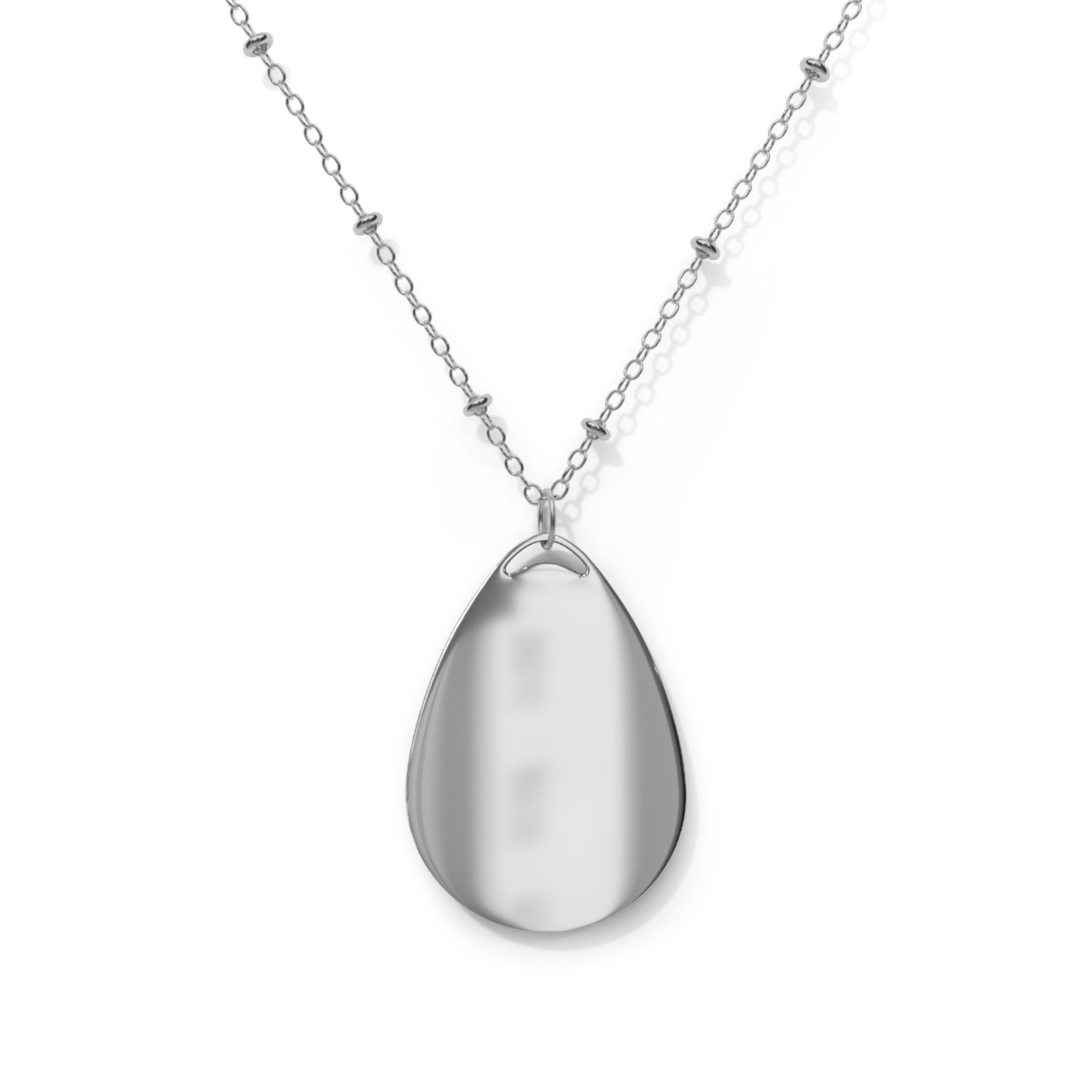 Koi Fish Pattern Oval Necklace | Teardrop Pendant, Silver Chain