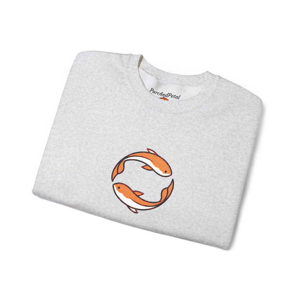 Koi Fish Circle Crewneck Sweatshirt | Japanese Koi Art, Minimal Sleeve Motif
