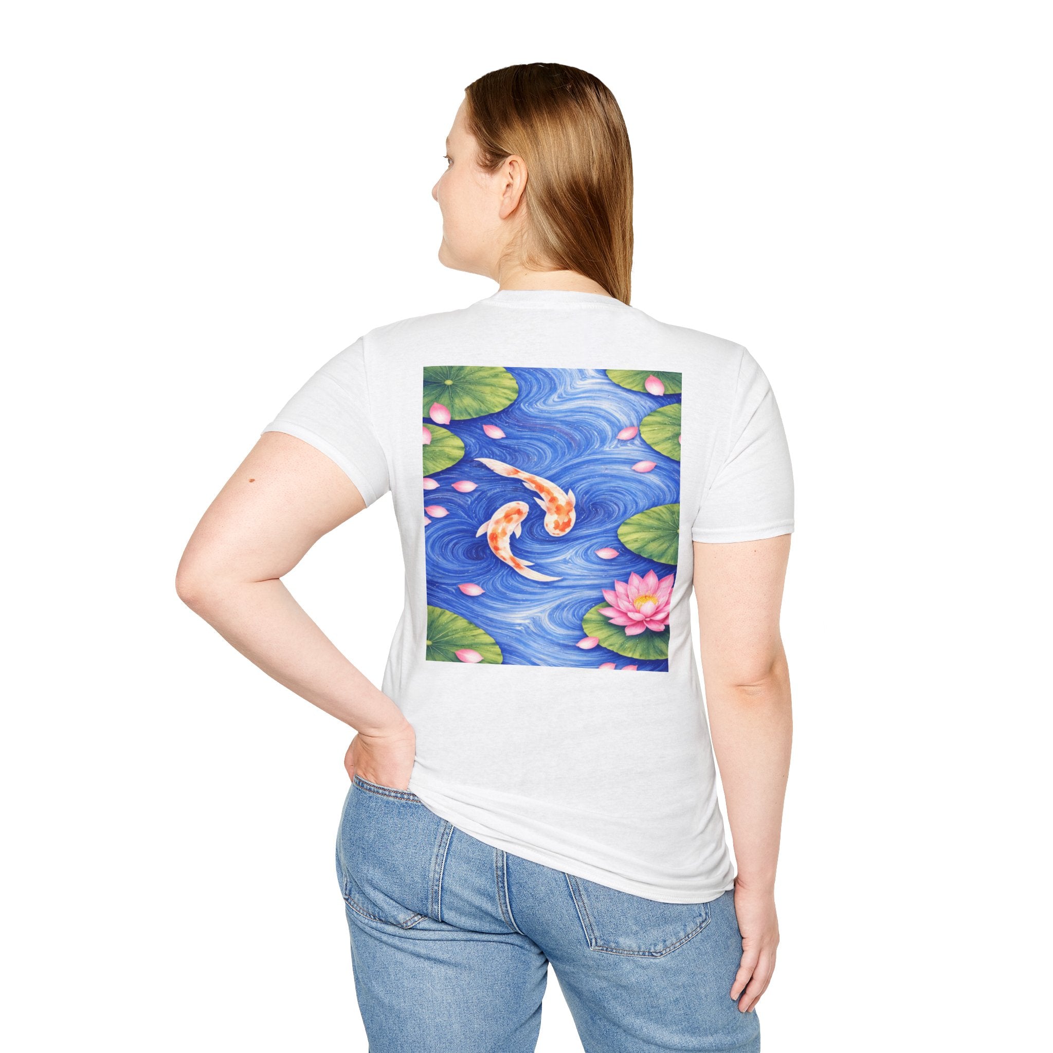 Koi Pond Illustration T-Shirt | Koi Fish Water Lily Tee