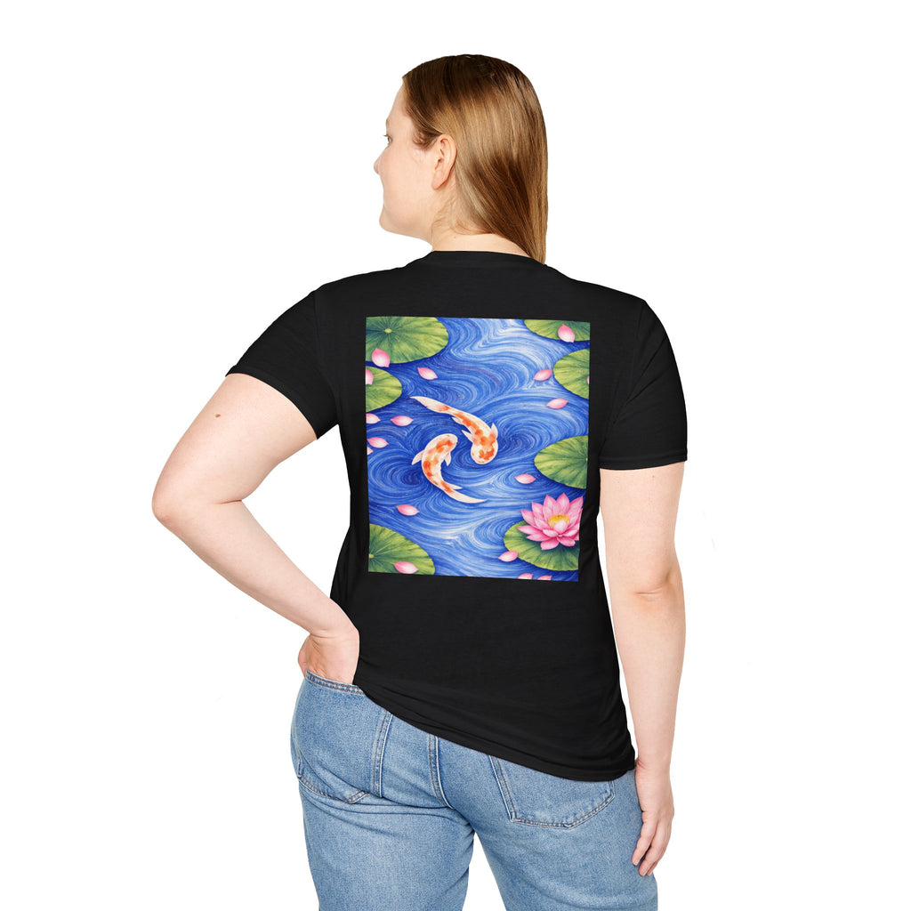 Koi Pond Illustration T-Shirt | Koi Fish Water Lily Tee