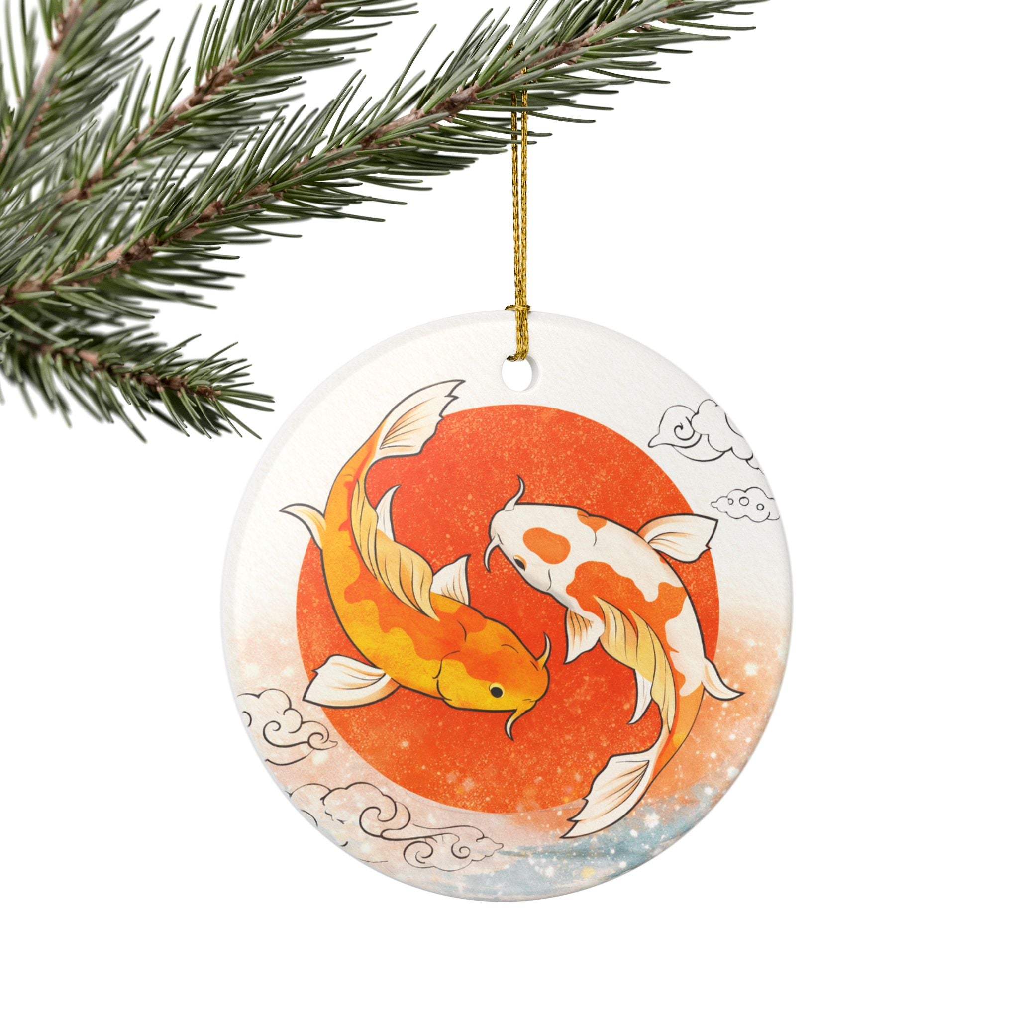 Koi Fish Yin Yang Ornament | Ceramic Round Hanging Decoration
