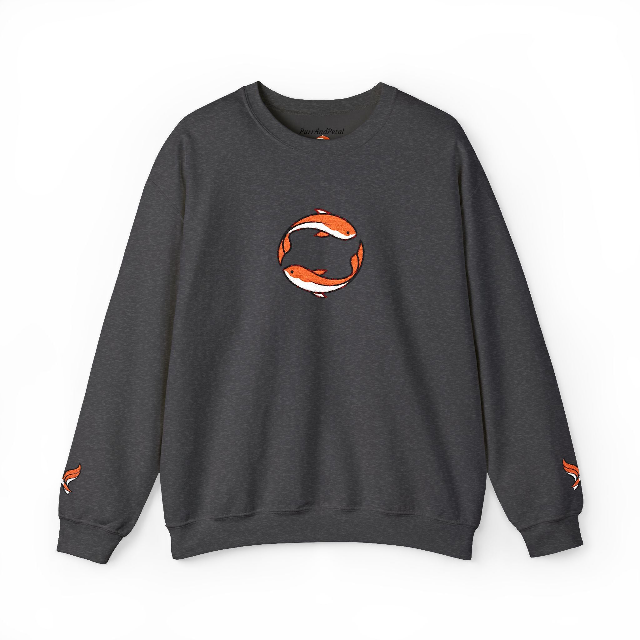 Koi Fish Circle Crewneck Sweatshirt | Japanese Koi Art, Minimal Sleeve Motif