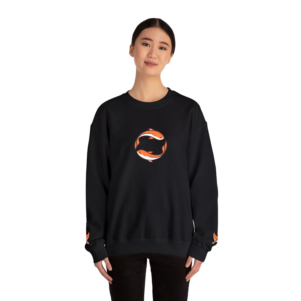 Koi Fish Circle Crewneck Sweatshirt | Japanese Koi Art, Minimal Sleeve Motif