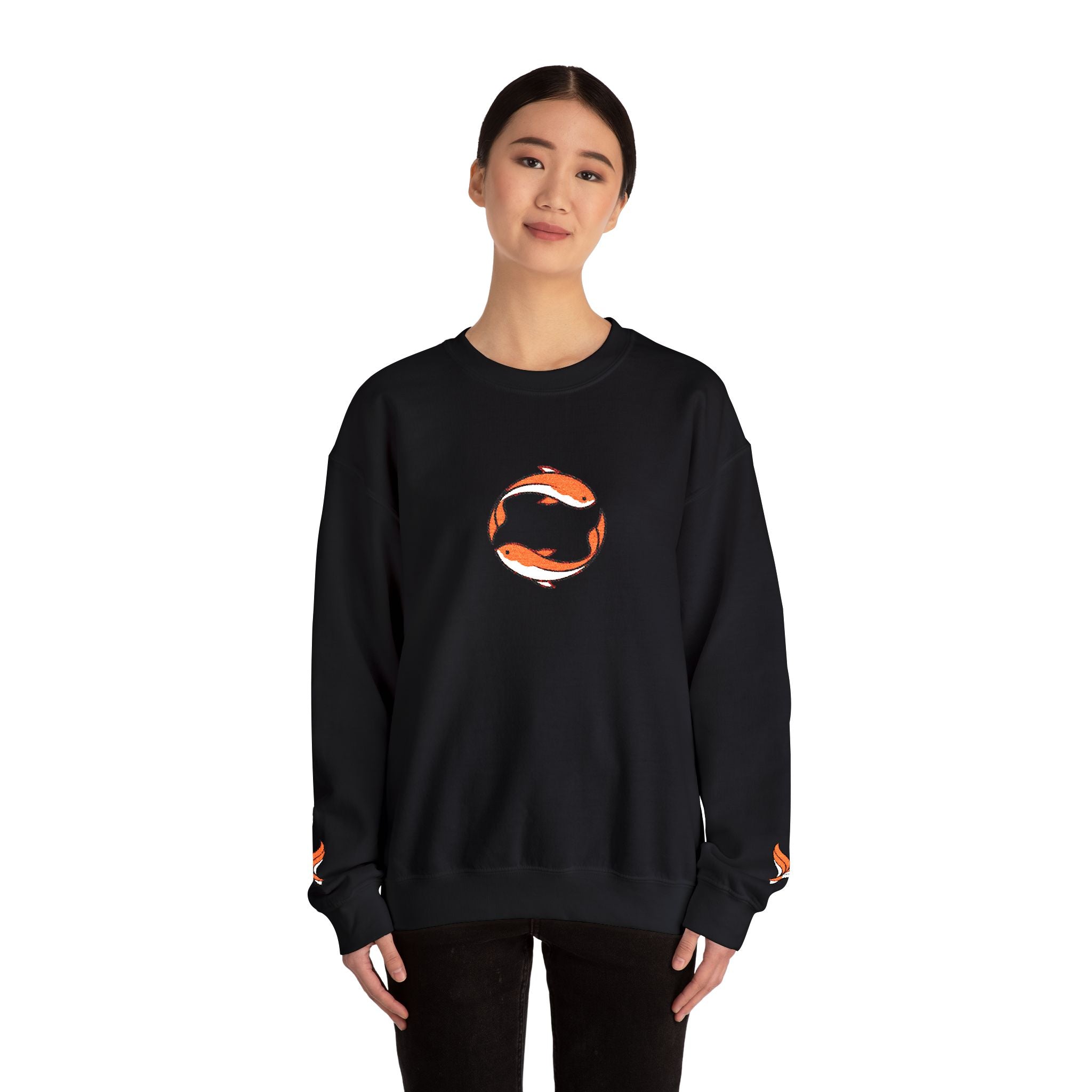 Koi Fish Circle Crewneck Sweatshirt | Japanese Koi Art, Minimal Sleeve Motif
