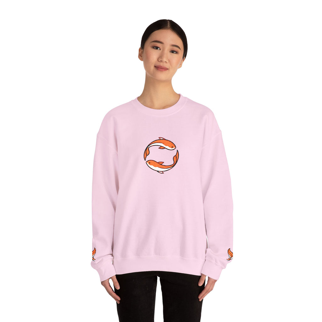 Koi Fish Circle Crewneck Sweatshirt | Japanese Koi Art, Minimal Sleeve Motif