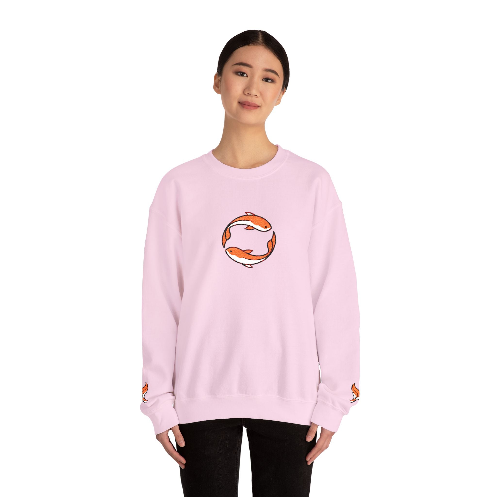 Koi Fish Circle Crewneck Sweatshirt | Japanese Koi Art, Minimal Sleeve Motif