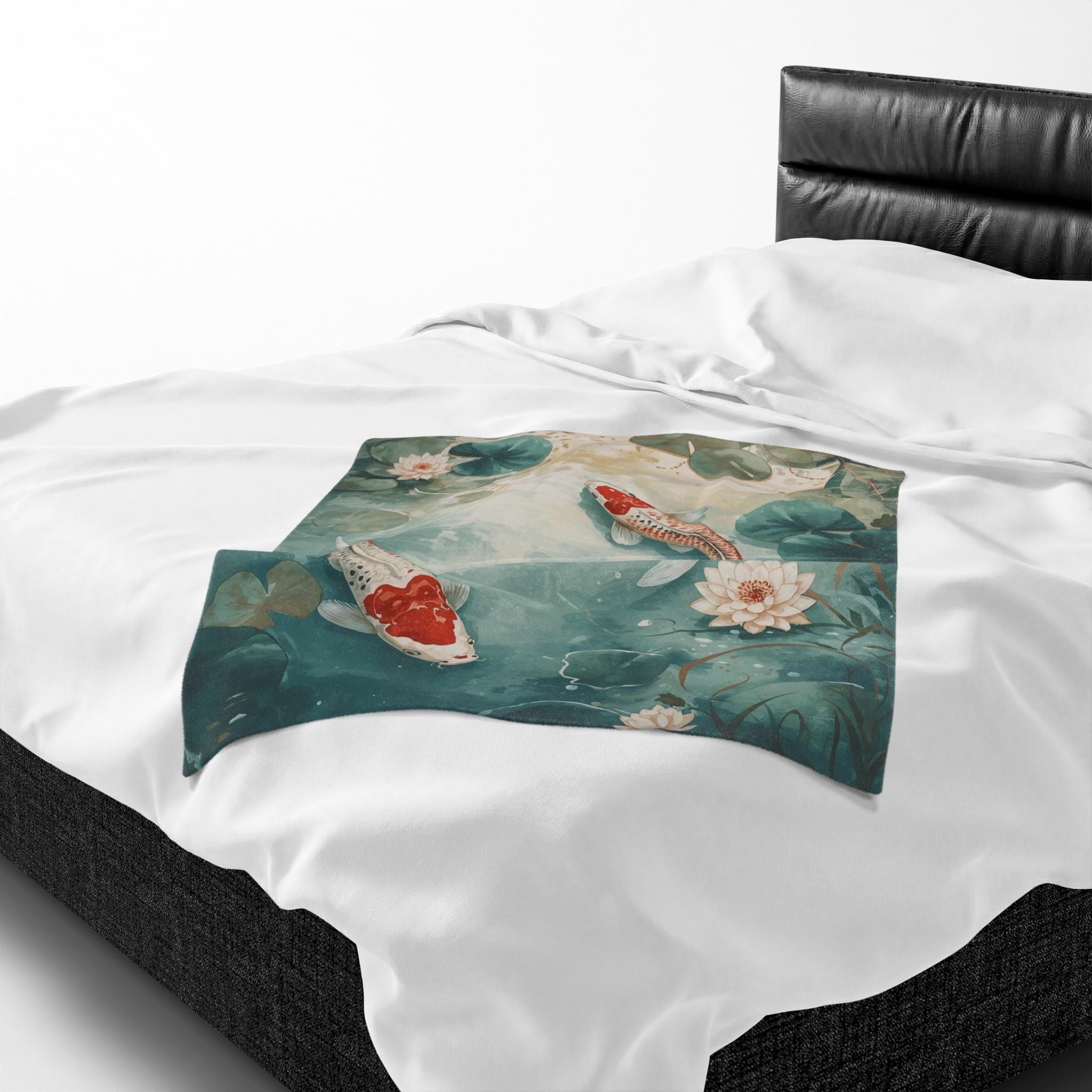 Koi Pond Velveteen Plush Blanket — Tranquil Waterlily Design