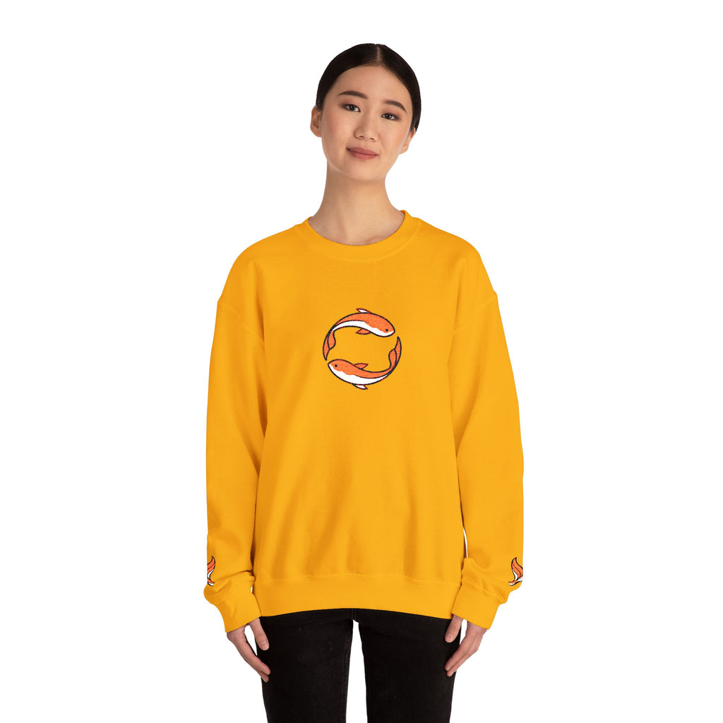 Koi Fish Circle Crewneck Sweatshirt | Japanese Koi Art, Minimal Sleeve Motif