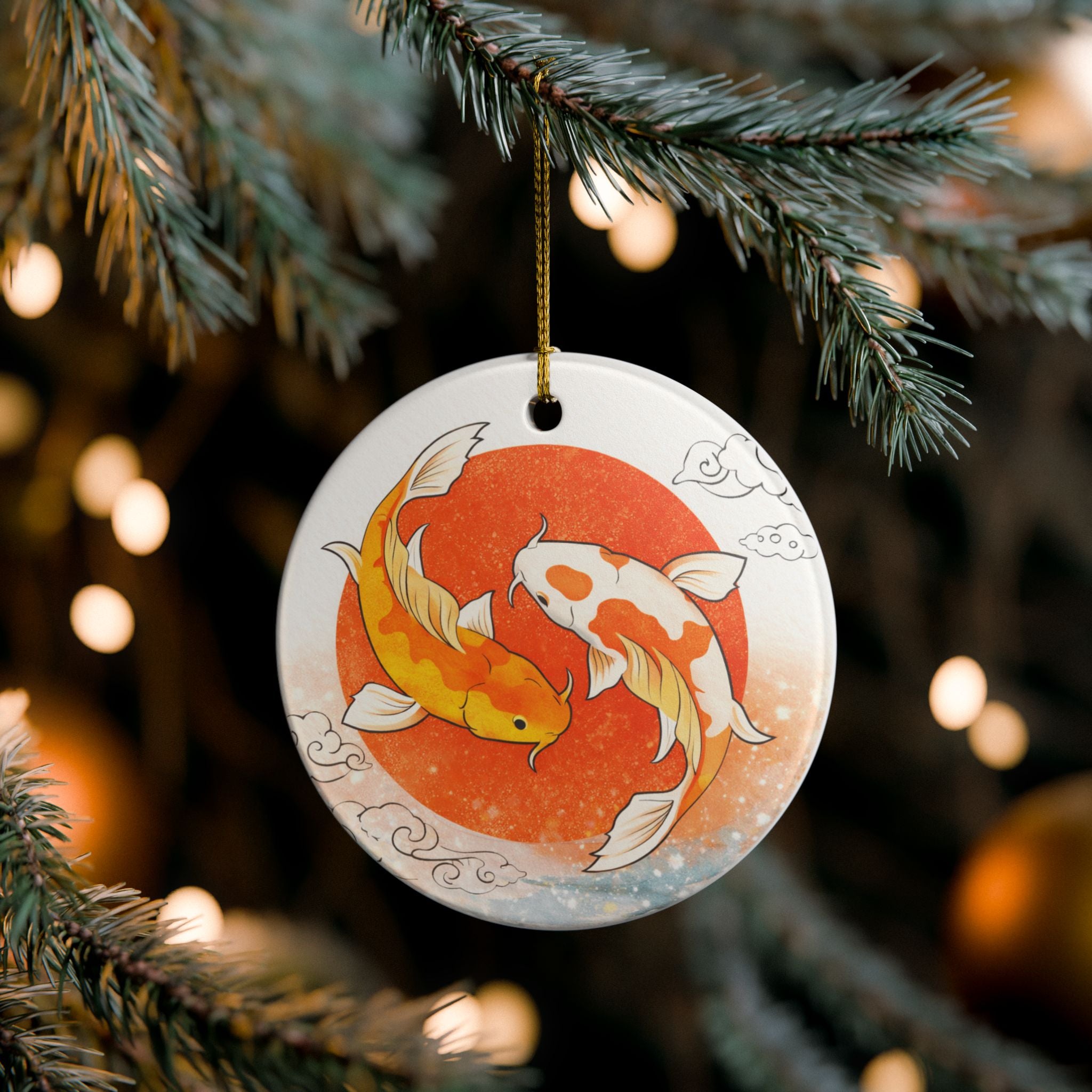 Koi Fish Yin Yang Ornament | Ceramic Round Hanging Decoration