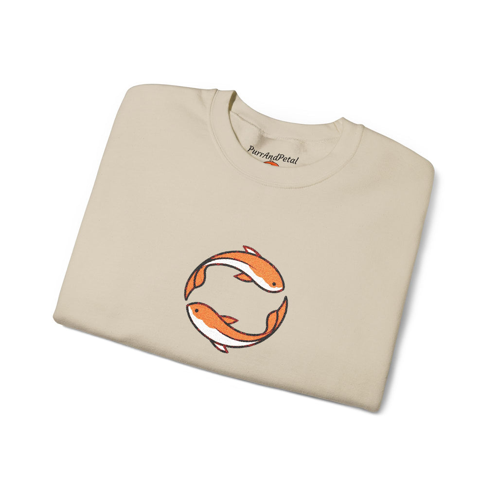 Koi Fish Circle Crewneck Sweatshirt | Japanese Koi Art, Minimal Sleeve Motif